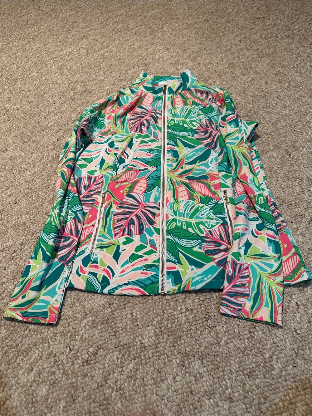Sigrid Olsen Tropical-Print Full Zip Jacket - Pink & Green
